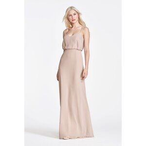 Long Simple Chiffon Bridesmaids Dress. Birchwood Tan. Size 10.